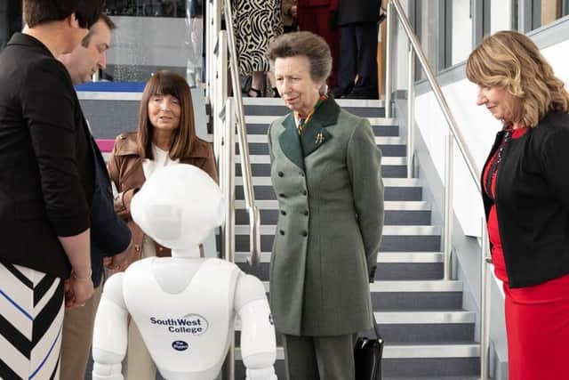 Her Royal Highness meeting students working on robot technology at South West College, Erne Campus, Enniskillen.Photo: NIO