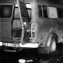 File photo dated 05/01/76 of the bullet-riddled minibus in South Armagh where 10 Protestant workmen were shot dead by IRA terrorists. Photo: PA Wire