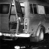 File photo dated 05/01/76 of the bullet-riddled minibus in South Armagh where 10 Protestant workmen were shot dead by IRA terrorists. Photo: PA Wire