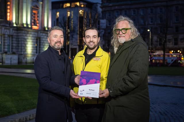 Chris McCracken (LQ BID and departing Chair of Purple Flag Steering Group), Micky Murray (SOS Bus NI and incoming Chair of Purple Flag Steering Group) and Michael Stewart (Belfast City Centre Night Czar)