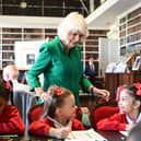Queen Camilla during a visit to Robinson Library, Armagh, Co Armagh, to continue her work to foster a love of reading across all ages as part of a two day visit to Northern Ireland