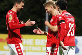 Dylan Sloan celebrates his match-winning contribution for Larne against Bangor