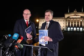 Ireland’s Simon Coveney and UK’s Julian Smith launch New Decade, 2020.  Photo by Kelvin Boyes   / Press Eye.
