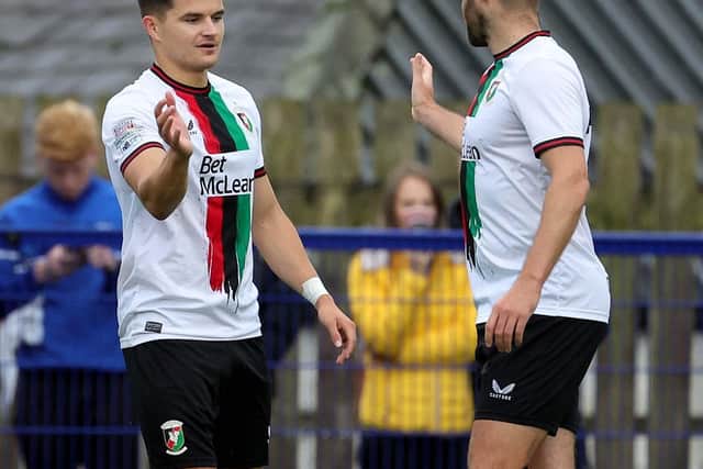 Daire O'Connor and Niall McGinn combined for Glentoran's goal in their 1-0 Sports Direct Premiership win over Loughgall at Lakeview Park, Loughgall.  PIC: David Maginnis/Pacemaker Press