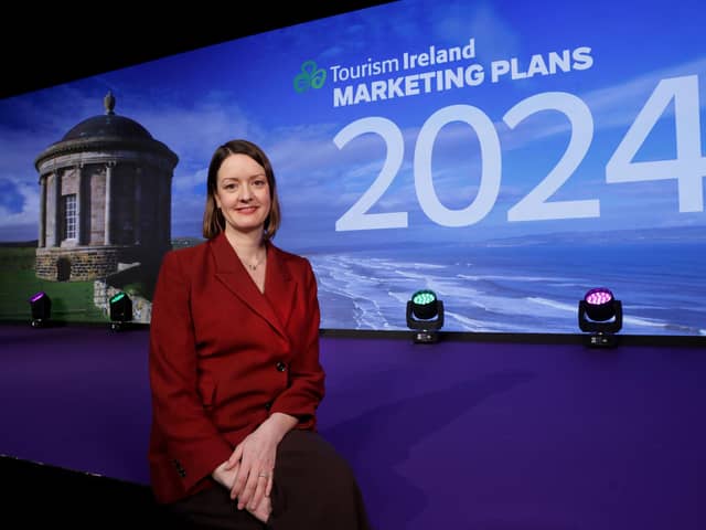 Tourism Ireland today launched details of its marketing strategy and plan to promote Northern Ireland overseas in 2024. Tourism Ireland aims to increase the economic value of overseas tourism to Northern Ireland, growing revenue by an average +6.5% per year over the next six years to 2030. Pictured is Alice Mansergh, chief executive designate of Tourism Ireland, at the launch of Tourism Ireland’s 2024 marketing plan in Belfast