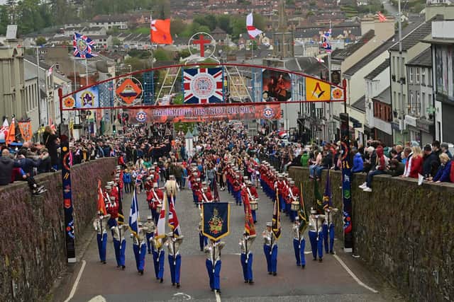 Thousands attended an Orange Order  parade in Banbridge on Thursday evening to mark the King's Coronation
Pic Colm Lenaghan/Pacemaker