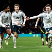 Northern Ireland’s Conor Bradley celebrates his first-half goal in the 1-0 international friendly win over Scotland at Hampden Park. Picture: William Cherry/Presseye