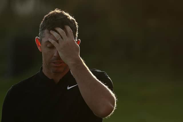 Northern Ireland's Rory McIlroy reacts on the 18th green after the first round of The Genesis Invitational at Riviera Country Club, California. (Photo by Harry How/Getty Images)