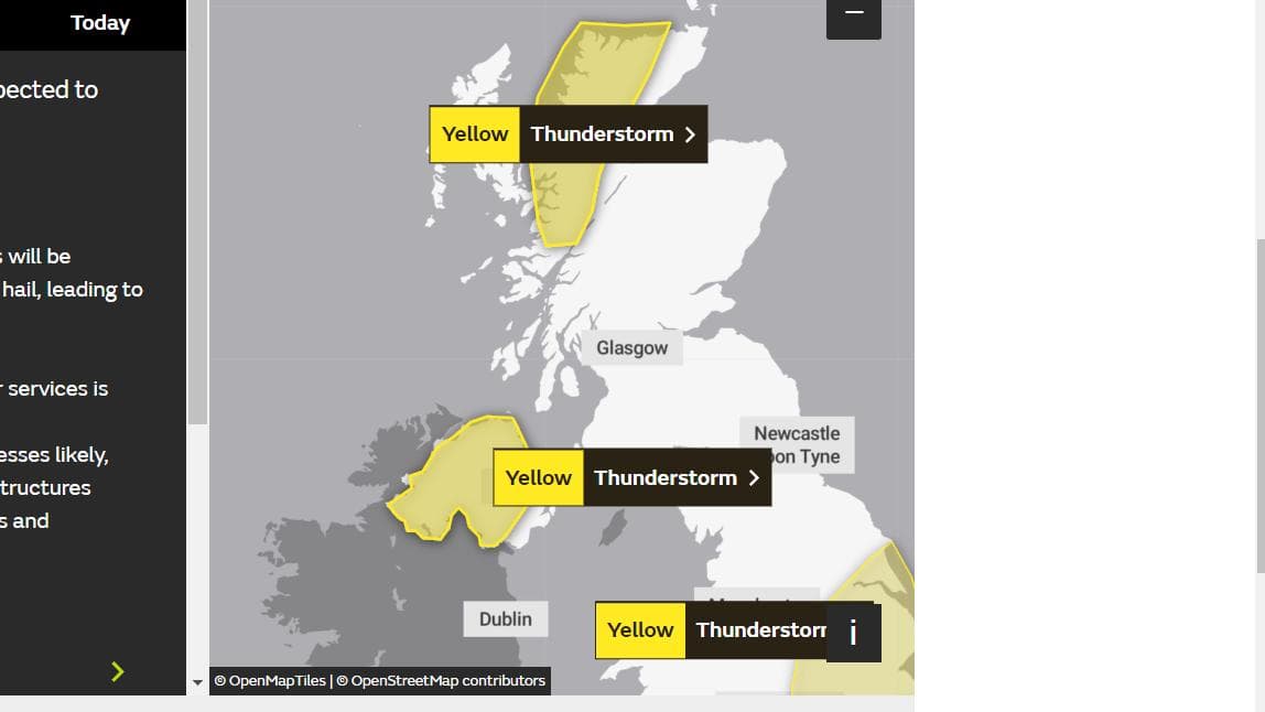 Met Office issue Yellow Weather weather warning for thunderstorms today - starting at 10.30am