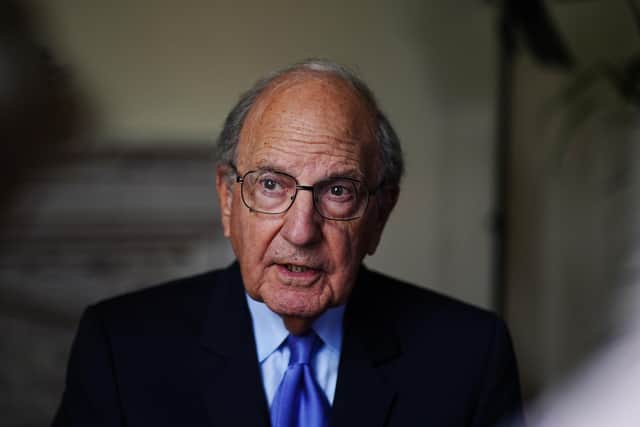 Former US senator and chairman of the 1998 Good Friday Agreement negotiations George Mitchell during the three-day international conference at Queen's University Belfast to mark the 25th anniversary of the Belfast/Good Friday Agreement