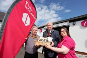 Pictured outside Bushmills Visitor Information Centre (l-r) Eoin Mc Connell Naturally North Coast and Glens, The Mayor Councillor Steven Callaghan, and Gina Doherty Council’s Visitor Servicing Team. Credit McAuley Multimedia