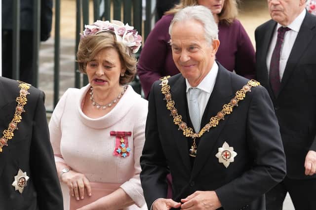 Sir Tony Blair and his wife Cherie arrive at the King’s coronation. The former prime minister's rollout of devolution in the UK was a 'massive act of constitutional harm', according to Ben Habib
