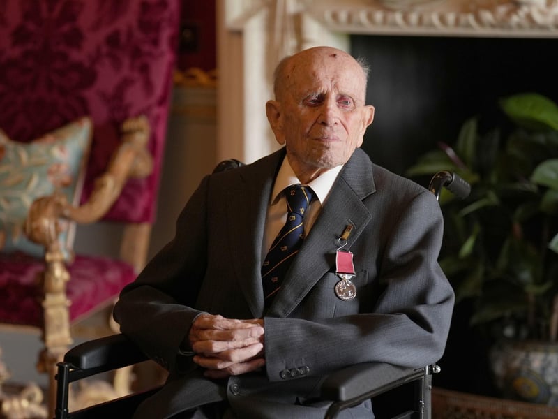 106-year-old veteran Norman Irwin after receiving his  British Empire Medal (BEM) from the Princess Royal at Hillsborough Castle during her visit to Northern Ireland. Picture date: Wednesday September 10, 2025. PA Photo. Photo credit should read: Niall Carson/PA Wire