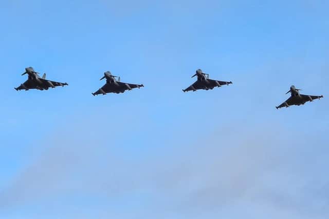 The four RAF Typhoon jets photographed at RAF Aldergrove on 4 November 2022 by Michael Lyke.