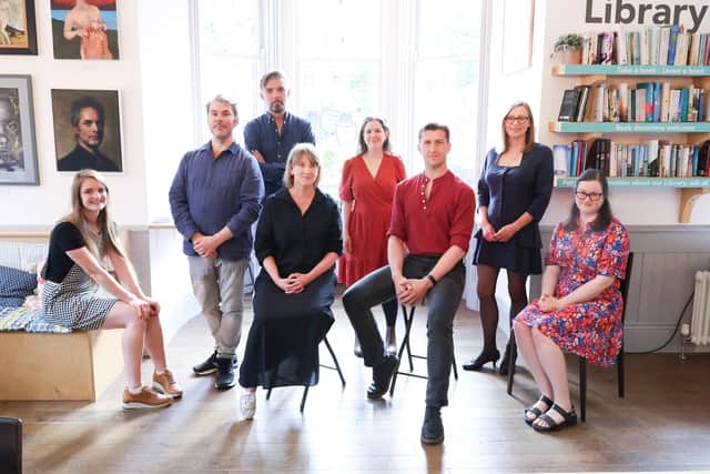 Shortlisted writers with the prize judges pictured from left to right are: Molly Twomey, judges Stephen Sexton, Nick Laird and Leontia Flynn, Stav Poleg, Mark Pajak, Holly Hopkins and Rosamund Taylor.