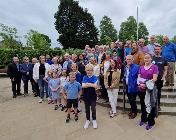 Over 300 residents of Hillsborough came out in force recently to express their concerns about plans to build up to 50 houses on a green-field site in the historic village. Pictured is Hillsborough residents of all ages showed up to express their anger at development plans
