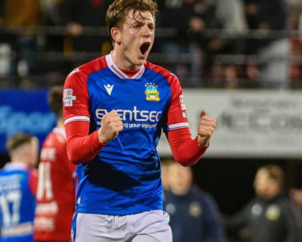 Linfield's Daniel Finlayson grabbed a dramatic winning goal last Friday against Crusaders in the Sports Direct Premiership title race. (Photo by Andrew McCarroll/Pacemaker Press)