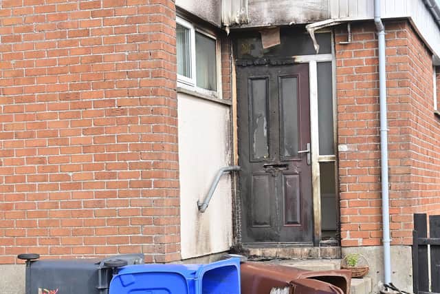 Damage caused following a petrol bomb attack on a house in Newtownards yesterday evening.