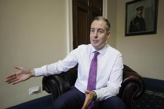 Education Minister Paul Givan at his office in Parliament Buildings at Stormont. Mr Givan has entered into correspondence with Mr Heaton-Harris to outline his concerns over funding for integrated and shared education in Northern Ireland