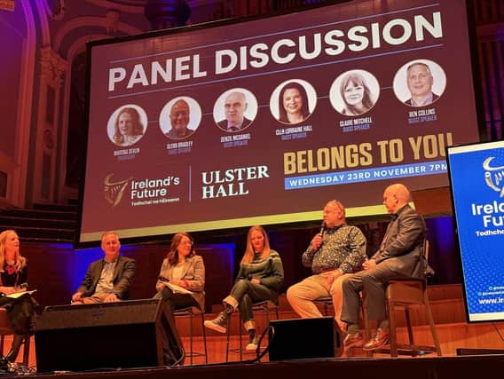 Panellists at the Ireland's Future event at the Ulster Hall on Wednesday, November 24, 2022