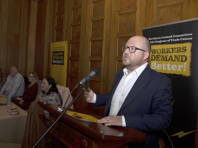 Copyright © Kevin Cooper Photoline NUJ: ICTU's Owen Reidy addressing the Stormont launch of the Workers Demand Better campaign