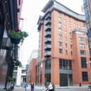 A general view of the Victoria Square apartments in Belfast, the central red brick building. Owners had to evacuate in 2019 due to a flawed support column. Photo by Jonathan Porter/Press Eye