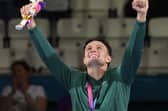 Jon McConnell of Northern Ireland celebrates after being awarded a gold medal in the medal ceremony for the Men's 70kg final at the SEC Centre during day nine of the 2026 Commonwealth Games in Glasgow