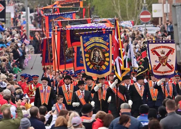 Thousands attended an Orange Order parade in Banbridge on Thursday evening to mark the King’s Coronation, with 12 districts and 15 bands taking part. Images by Colm Lenaghan/Pacemaker