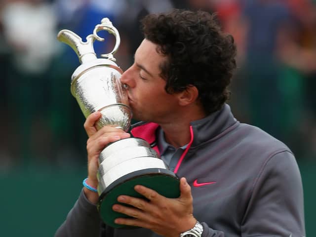 Rory McIlroy kisses the Claret Jug after his victory in the 143rd Open Championship at Royal Liverpool in 2014 - one of four majors won by the Northern Ireland-born player
