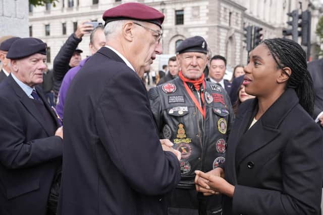Conservative Party leader Kemi Badenoch meets armed forces veterans ahead of a debate on the government's Troubles Bill. Photo: Stefan Rousseau/the Press Association