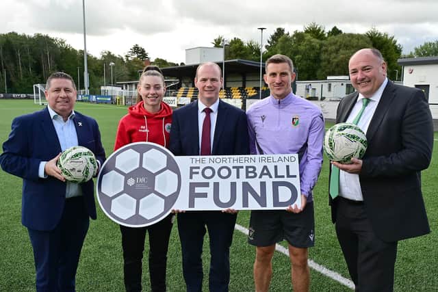 Gerard Lawlor (left) pictured at the Northern Ireland Football Fund announcement. (Photo by Pacemaker)