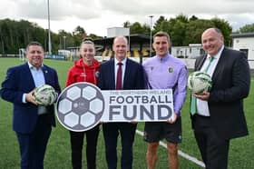 Gerard Lawlor (left) pictured at the Northern Ireland Football Fund announcement. (Photo by Pacemaker)