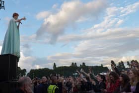 Florence and the Machine perform to a rapt crowd during Tennants Vital at Boucher Road playing fields in 2012. Photo: Charles McQuillan/Pacemaker.
