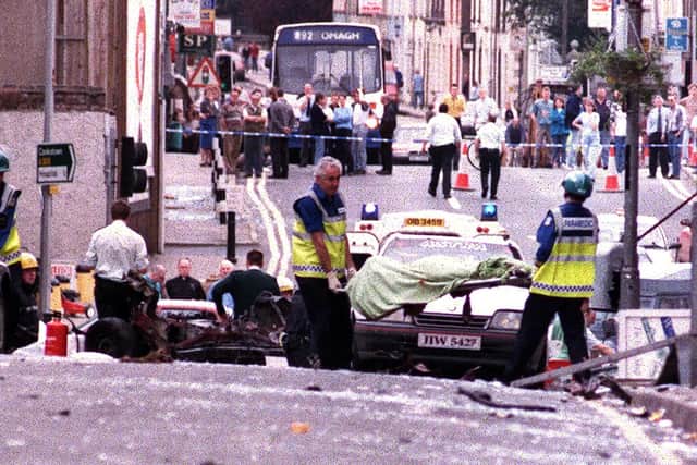 The aftermath of the Omagh bombing on August 15, 1998, which killed 31 people including two unborn twins. Photo: Pacemaker