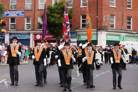 The Twelfth of July parade in Belfast in 2022. Bands and Orange men form up at Carlisle Circus in north Belfast for the main Belfast. 
Picture by Jonathan Porter/PressEye