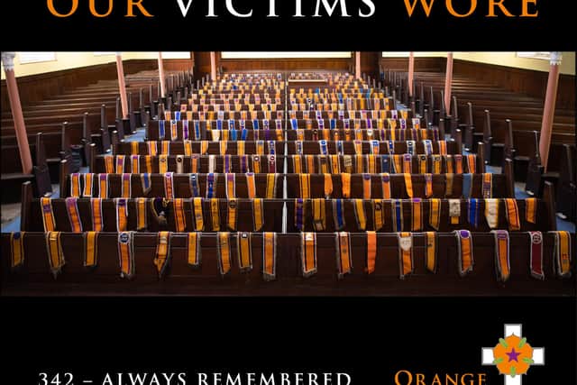 Leaders of the Loyal Orders will come together in Co Tyrone today for a church service to mark the sixth annual Orange Victims' Day: 342 members of the Orange Order were murdered during the Troubles, symbolised by the image above.