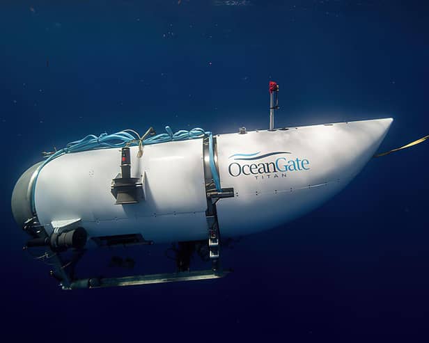 The OceanGate Expeditions submersible vessel named Titan used to visit the wreckage site of the Titanic. Rescue teams are continuing the search for the submersible tourist vessel which went missing during a voyage to the Titanic shipwreck with British billionaire Hamish Harding among the five people aboard
