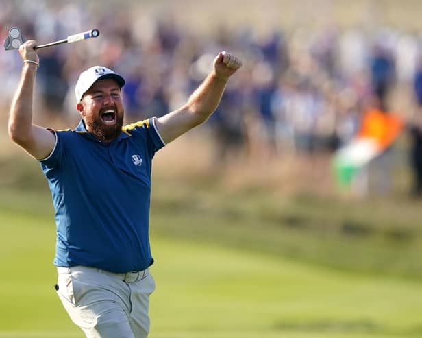Team Europe's Shane Lowry reacts during the Ryder Cup's Sunday singles. (Photo by Zac Goodwin/PA Wire)