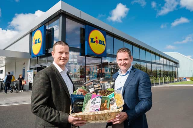 Lidl Northern Ireland will mark a key milestone in Strabane next week when it opens the new £8 million future-focused flagship store at Strabane Retail Park that will anchor its wider multimillion-pound investment plans for the site. Pictured are Ivan Ryan, regional managing director, Lidl Northern Ireland and J.P. Scally, chief executive officer of Lidl Ireland and Lidl Northern Ireland
