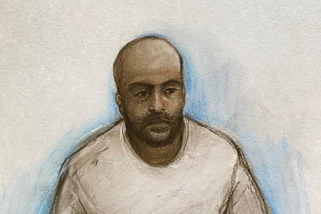Court artist drawing of Sudanese national Hadi Alodid. Alodid is charged with the attempted murder of Stephen Ogilvie on June 8.