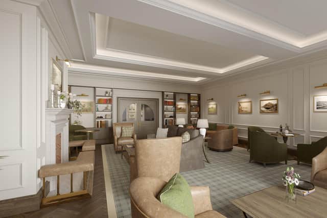 CGI image of the lounge area of five-star Dunluce Lodge, the new £16.5 million hotel and hospitality venue is to open beside the Royal Portrush golf course later this year ahead of The Open Championship returning to the Co Antrim course in 2025.