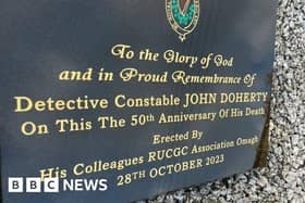 Memorial stone dedicated to former RUC GC detective John Doherty: BBC image