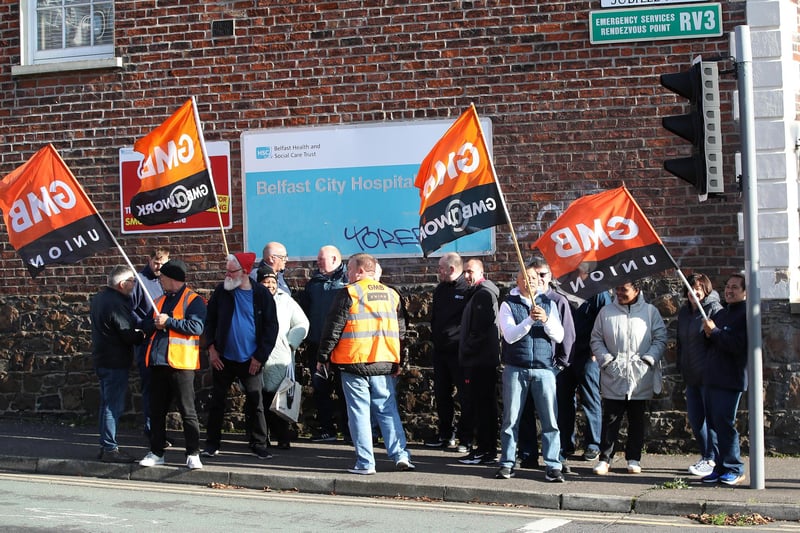 GMB Union Members on strike outside Belfast City Hospital