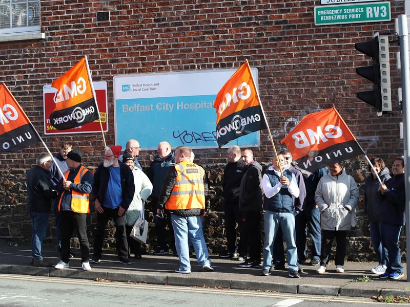 GMB Union Members on strike outside Belfast City Hospital