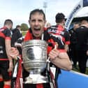 Sean Ward celebrates winning the Premiership title with Crusaders in 2018. PIC: INPHO/Stephen Hamilton