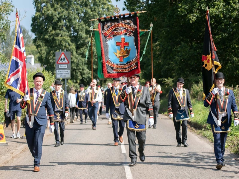 Ballynahinch No. 5 Royal Black District proudly on display at the 'Last Saturday' parade in Killyleagh