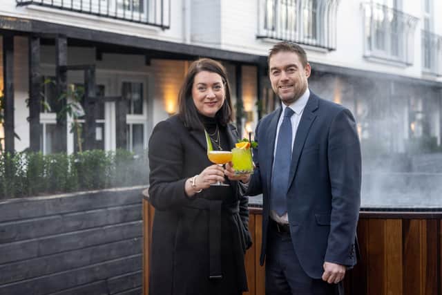 The Dunadry Hotel and Gardens in Antrim has unveiled a new Thermal Spa Garden, marking the latest phase in its ongoing transformation. Pictured is Bridgene Keeley and Eddie McKeever at the grand opening of the Dunadry Garden Spa