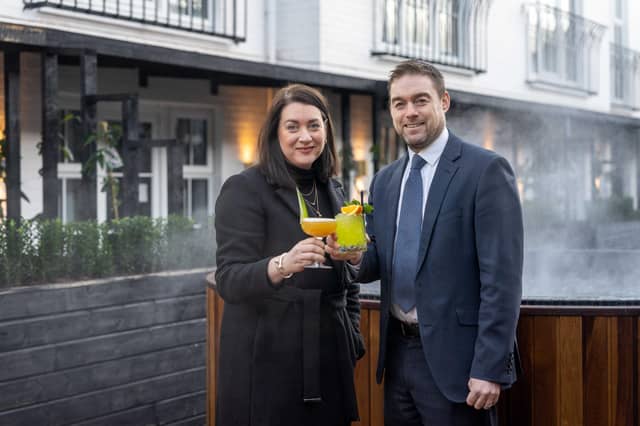 The Dunadry Hotel and Gardens in Antrim has unveiled a new Thermal Spa Garden, marking the latest phase in its ongoing transformation. Pictured is Bridgene Keeley and Eddie McKeever at the grand opening of the Dunadry Garden Spa