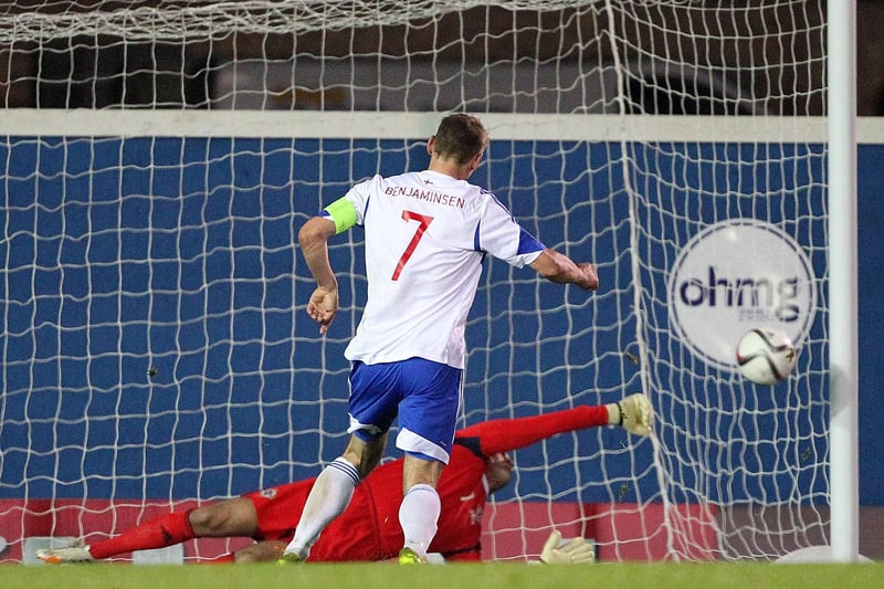 Northern Ireland goalkeeper Roy Carroll saved this penalty from Frodi Benjaminsen in the first-half. Former Manchester United shot stopper Carroll is the Northern Ireland goalkeeper coach and is also part of Tommy Wright's U21 backroom staff