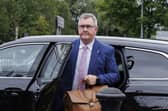 Sir Jeffrey Donaldson arriving at Newry Crown Court on Monday June 22, 2026. Later that day, he was was convicted of 18 sex offences, including one count of rape – against two women when they were children